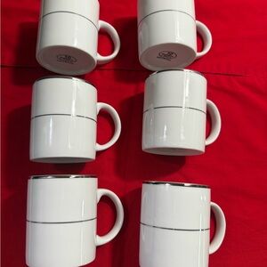 White Ceramic Mugs with Silver Rim - Set of 6 strawberry Street brand Sri Lanka